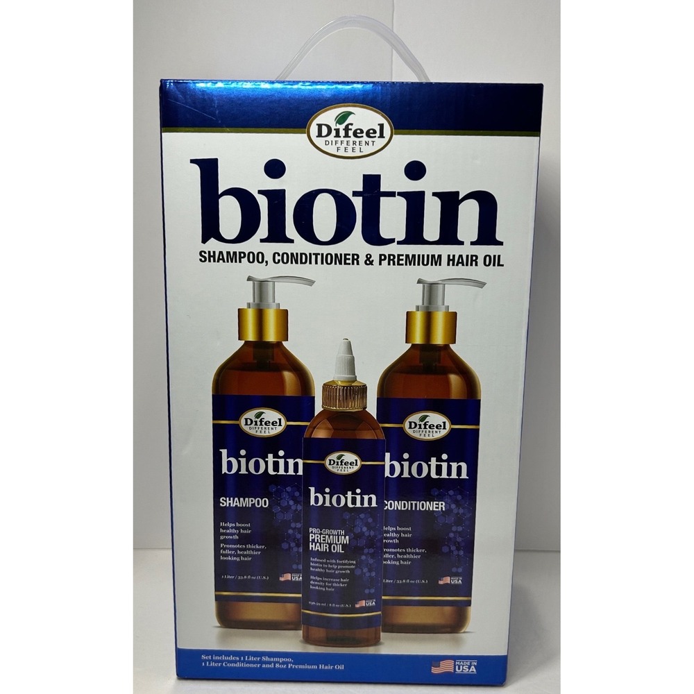 Difeel Biotin Pro-Growth Shampoo Conditioner & Premium Hair Oil 3 Piece Set New
